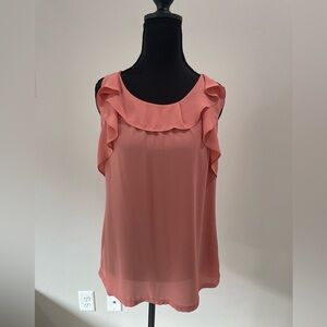 LOFT Coral Sleeveless Ruffle Blouse